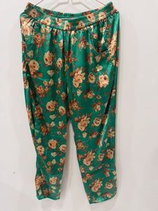 Sea Green Floral Satin Pyjama Set