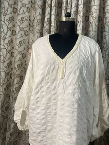 Elegant White Kurta with Pearl Detail