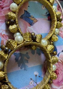 Exquisite Golden &amp; Pearl Bangles