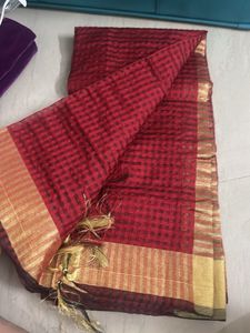 Elegant Red Silk Saree with Gold Border