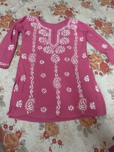 Pink Embroidered Cotton Kurta