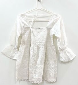 White Smocked Embroidered Top