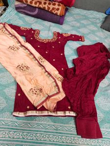Maroon Kurta Set with Peach Dupatta