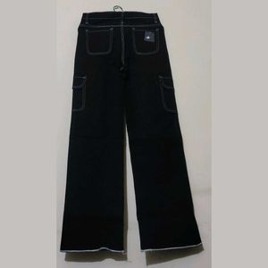 Black Wide Leg Contrast Stitch Pants