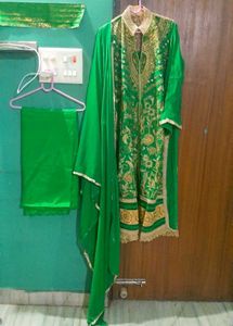 Semi stich  Green Embellished Kurta Set