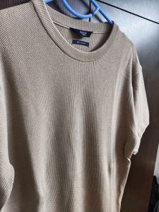 Ascot Men's Beige Textured Short Sleeve T-Shirt