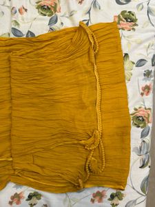 Mustard Yellow Crinkle Dupatta with Tassels