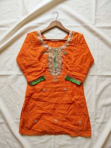 Orange Embroidered Kurta