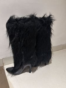 custom made Black Faux Fur Knee-High Boots