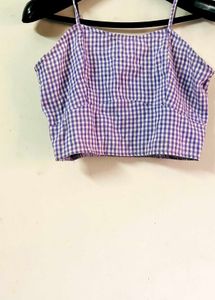 Cute checks lavender Gingham Crop Top &amp; Pants Set