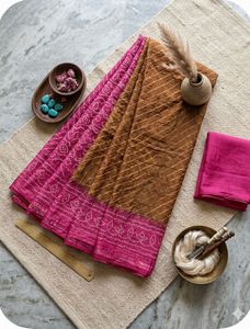 Brand New Brown & Pink Leheriya Saree