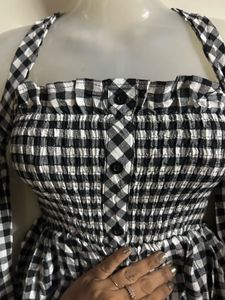 Gingham Print Off-Shoulder Top