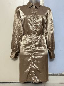 Versia Branded Silk Golden Shirt Dress