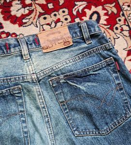 Outlaw denim wash straight wide jeans