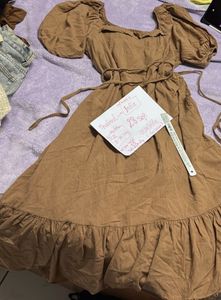Brown Puff Sleeve Square Neck Dress34-36