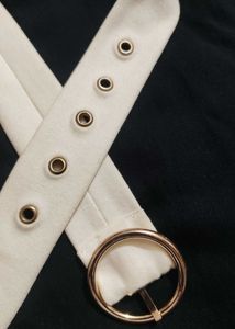 Stylish White Belt with Gold Buckle