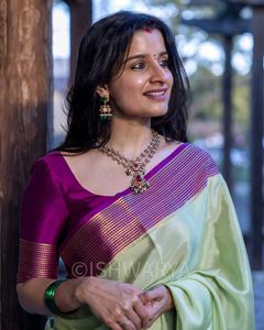 Elegant Light Green &amp; Purple Silk Saree