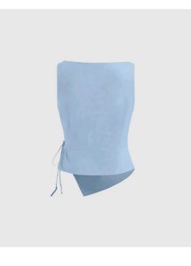 Chic Blue Asymmetrical Wrap Top
