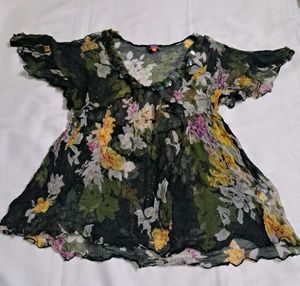 Y2k Vintage Forest Fairy Floral Print Sheer Top