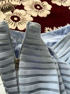 Light Blue Striped Pleated Skirt