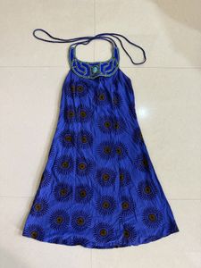 Bohemian Blue Sun Print Halter Gown