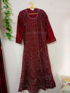 Sale !! Maroon Bridal Gown (semi stitched)