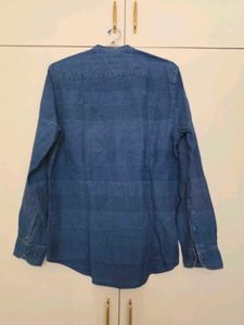 Men's Blue Denim Mandarin Collar Shirt