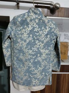 Elegant Blue Floral Sherwani Jacket