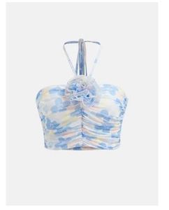 Floral Ruched Halter Neck Crop Top