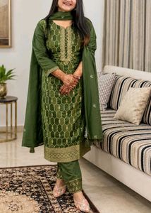Olive Green Embroidered Suit