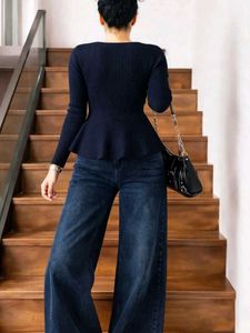 Chic Navy Blue Peplum Top