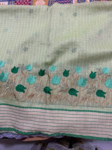Elegant Light Green Embroidered Saree