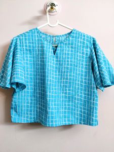 🔥Buy1get1🔥women's Light blue checkered crop top