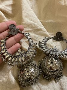Bohemian Jhumka Earrings with Mirror
