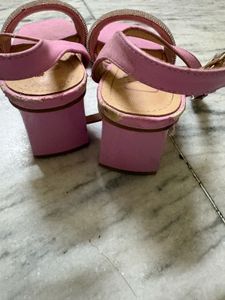 Sparkly Pink Block Heels Sandals