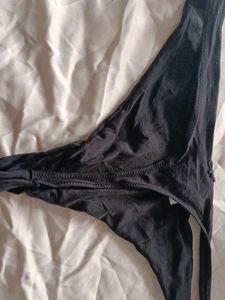 Black Thong with Rose Detail