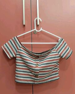 Striped Off-Shoulder Crop Top