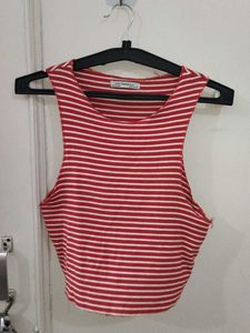 Red & White Striped Crop Top