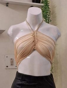 Sheer Halter Neck Ruched Crop Top
