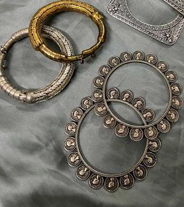 Silver Etched Bangle Set Combo Of 3