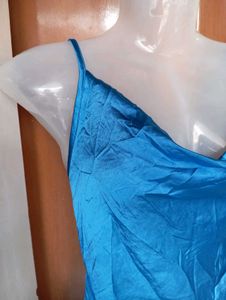 Elegant Blue Satin Slip Dress