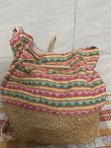 Striped Boho Tote Bag with Tassels
