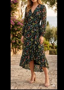 URBANIC - Floral Wrap Midi Dress