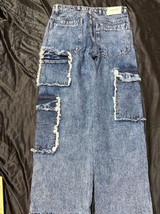 funky cargo jeans with multiple pockets