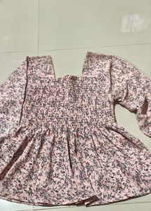 Pink Floral Smocked Peplum Top