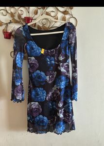 New One Beautiful Zudio Black And BlueFloral Dre
