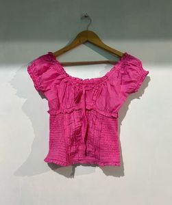 Hot Pink puff sleeve Top