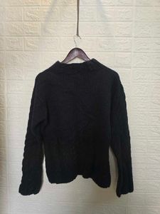 Navy Blue Cable Knit Turtleneck Sweater