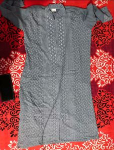 GREY EMBROIDERY KURTA PANT SET
