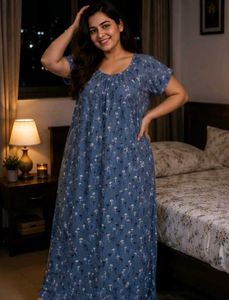 Blue Floral Print Nighty